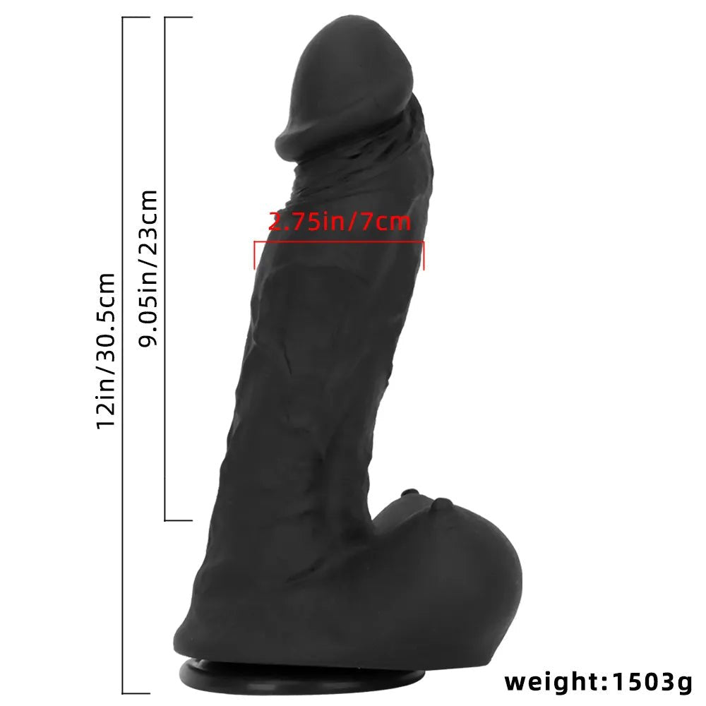Black realistic silicone suction cup dildo