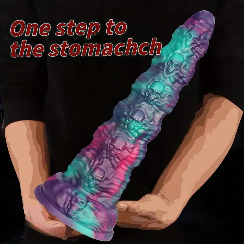 Mixed color marbled skull textured fantasy dildo, photo 3