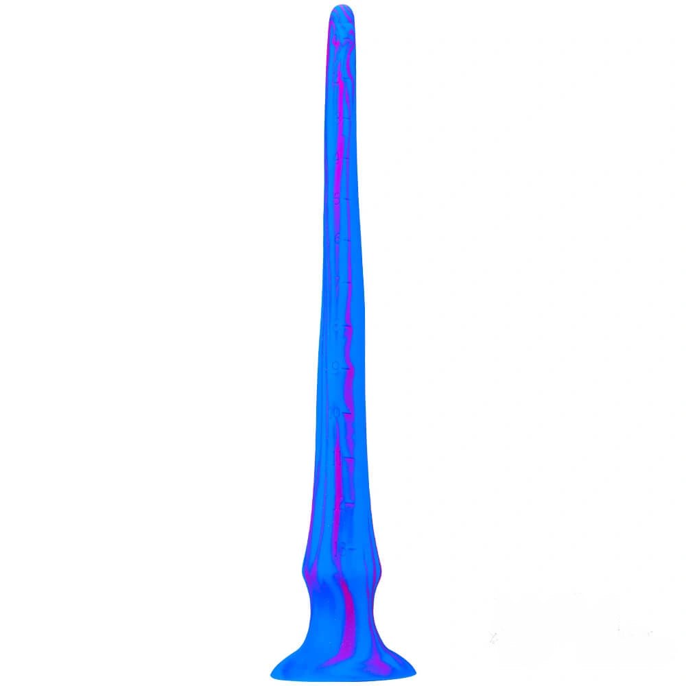 Blue slim tapered silicone suction cup dildo
