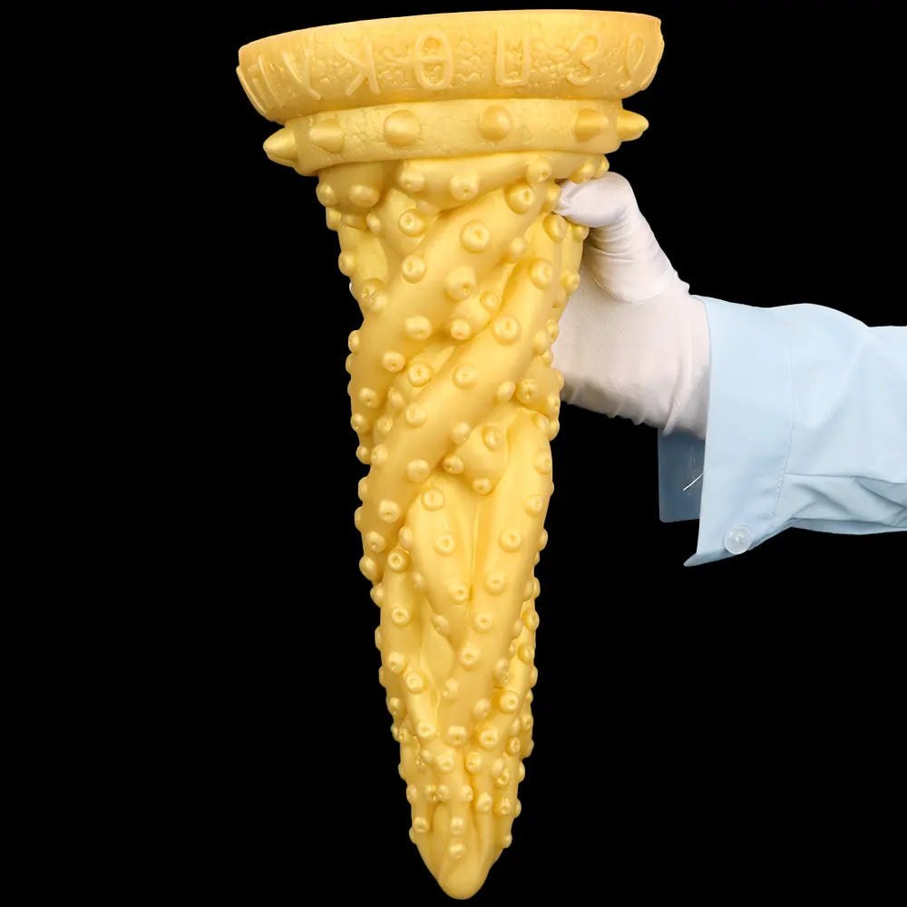 Gold spiked cone fantasy dildo, photo 10