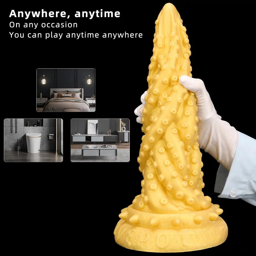 Gold spiked cone fantasy dildo, photo 4