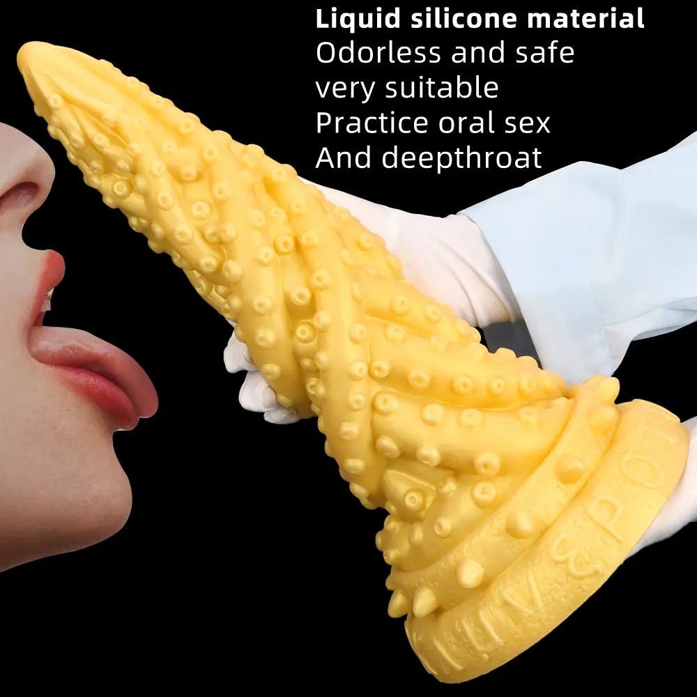 Gold spiked cone fantasy dildo, photo 6