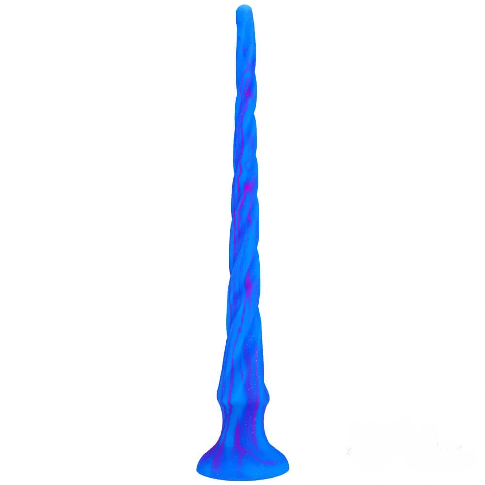 Blue spiral silicone suction cup dildo