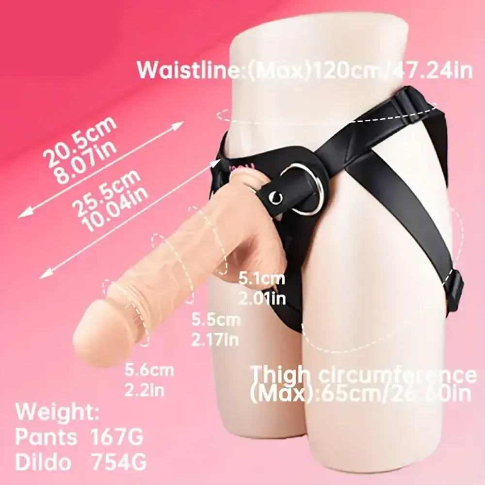 Flesh silicone strap-on dildo with adjustable harness