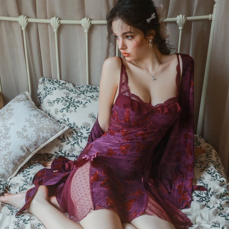 Silk butterfly print nightgown and robe, photo 5