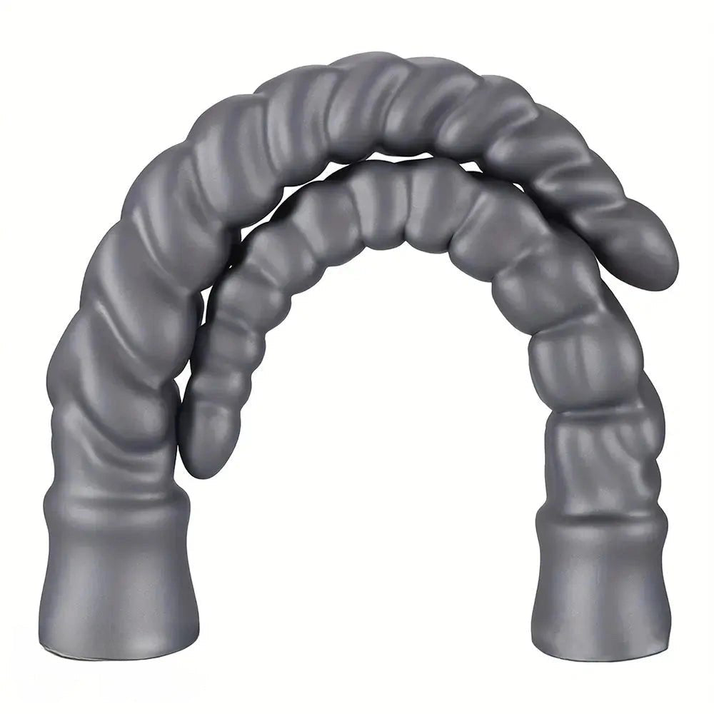 Silver ribbed spiral silicone dildo, photo 1