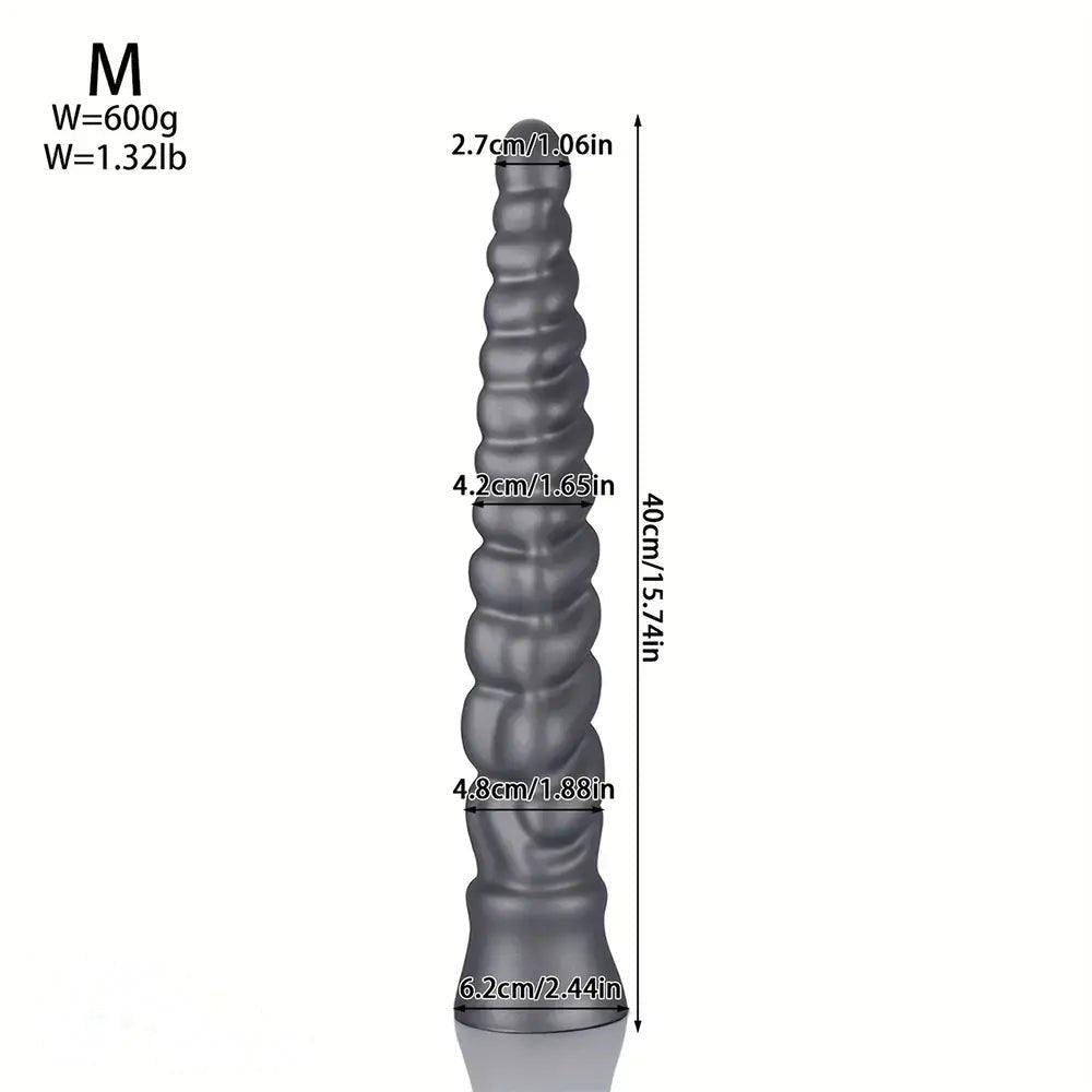 Silver ribbed spiral silicone dildo, photo 10