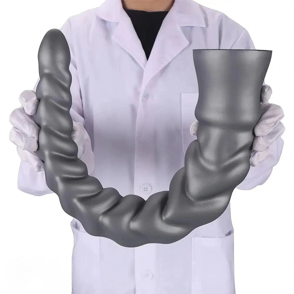 Silver ribbed spiral silicone dildo, photo 11