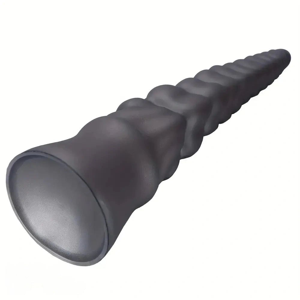 Silver ribbed spiral silicone dildo, photo 12