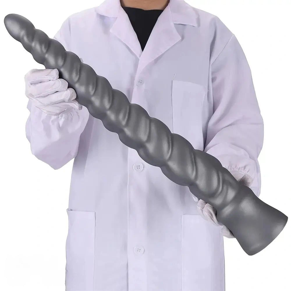 Silver ribbed spiral silicone dildo, photo 13