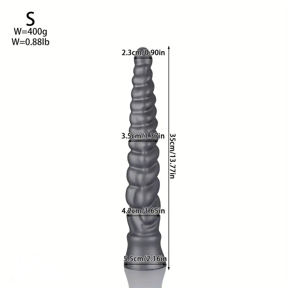 Silver ribbed spiral silicone dildo, photo 16
