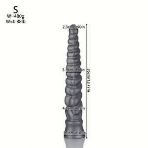 Silver ribbed spiral silicone dildo, photo 16