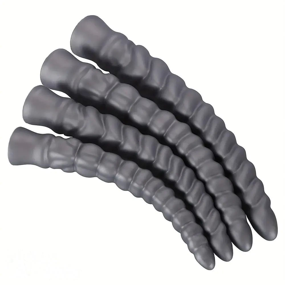 Silver ribbed spiral silicone dildo, photo 2