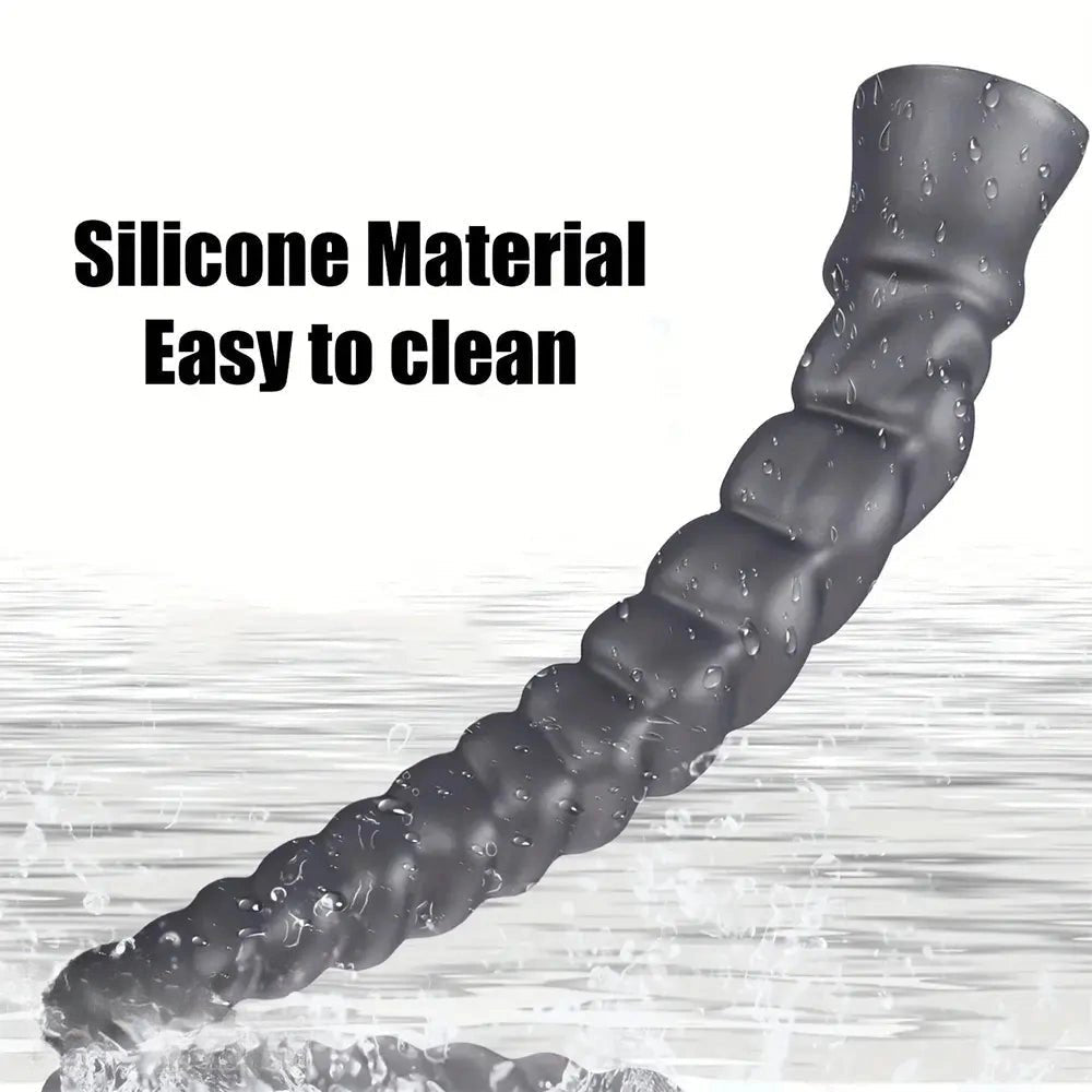 Silver ribbed spiral silicone dildo, photo 3