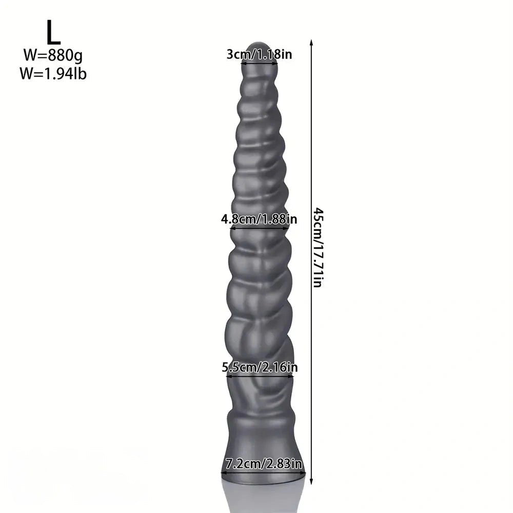 Silver ribbed spiral silicone dildo, photo 4