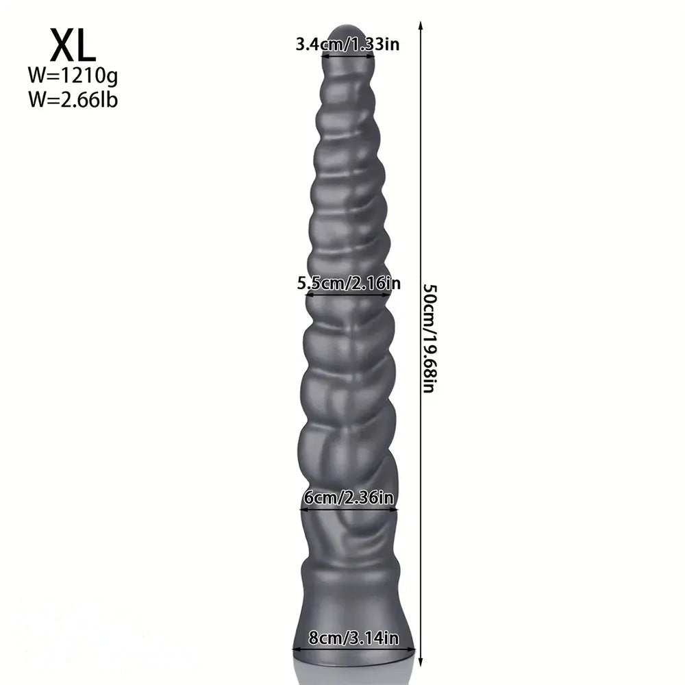 Silver ribbed spiral silicone dildo, photo 6