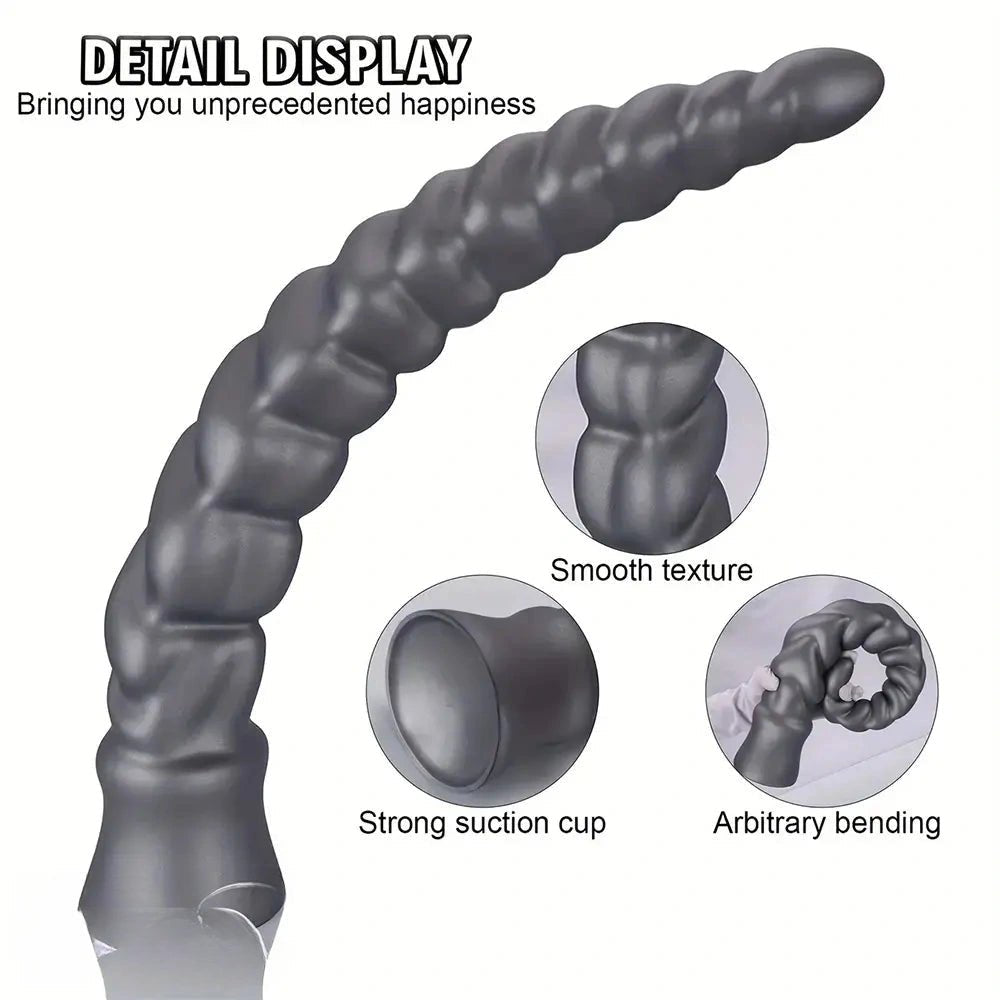 Silver ribbed spiral silicone dildo, photo 7