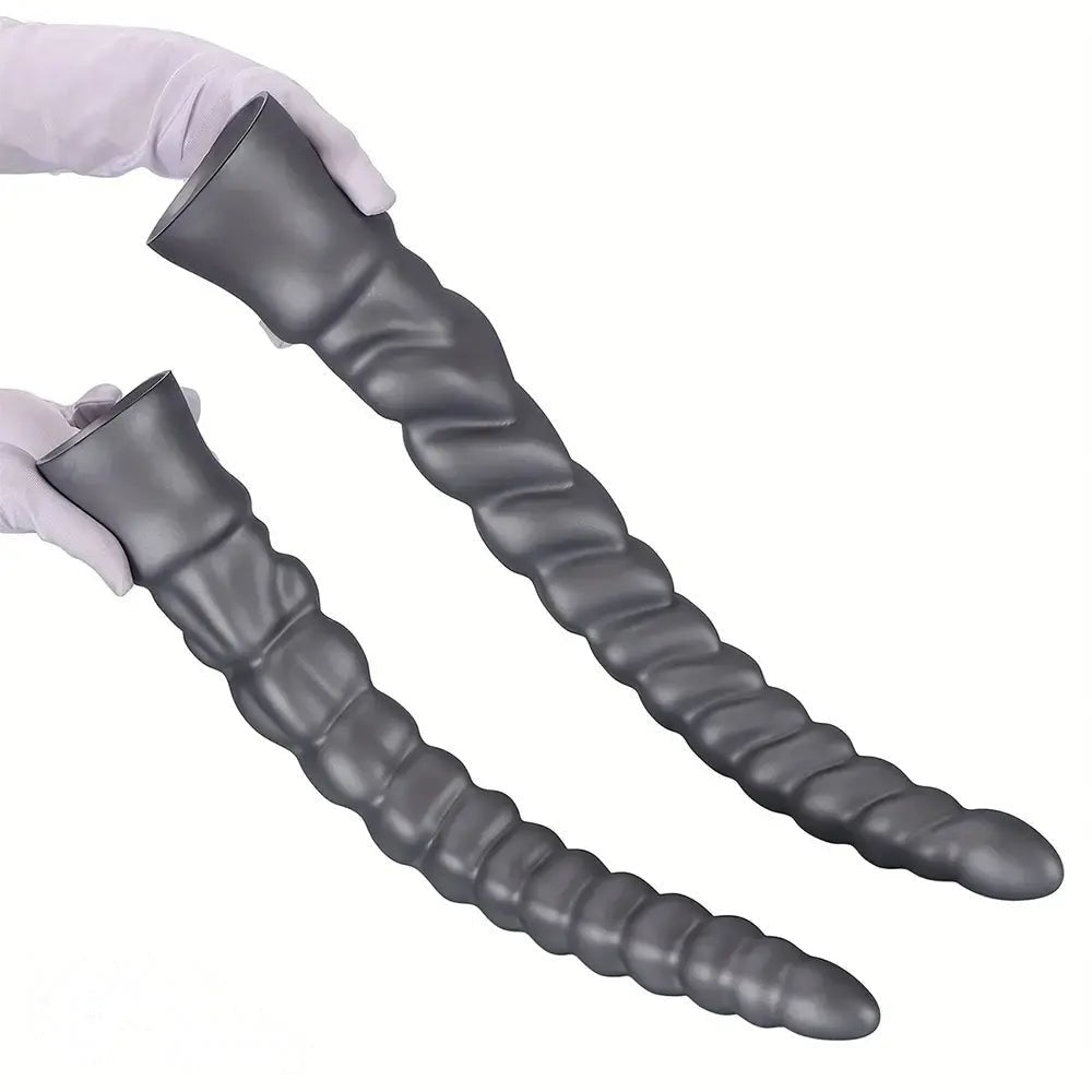 Silver ribbed spiral silicone dildo, photo 9