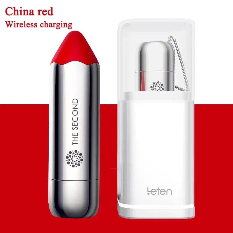 China red silver-tone bullet vibrator with charging dock