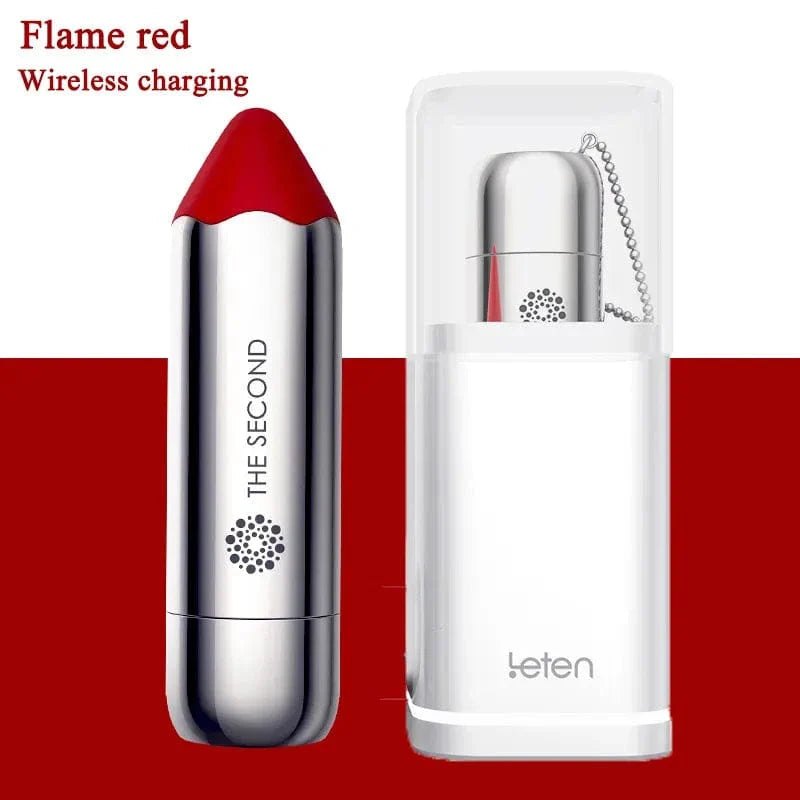 Flame red silver-tone bullet vibrator with charging dock