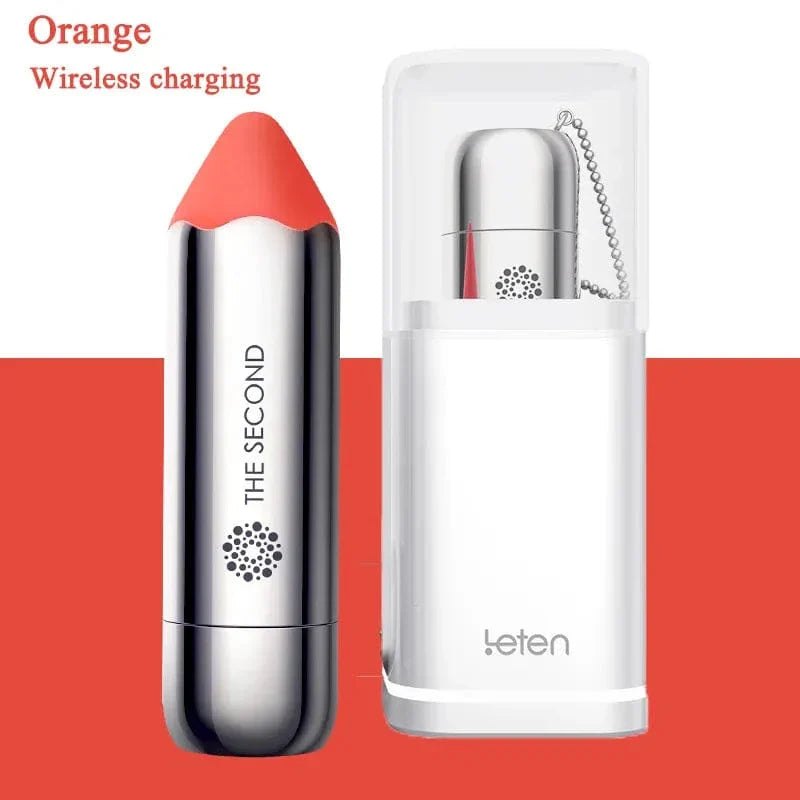 Orange silver-tone bullet vibrator with charging dock