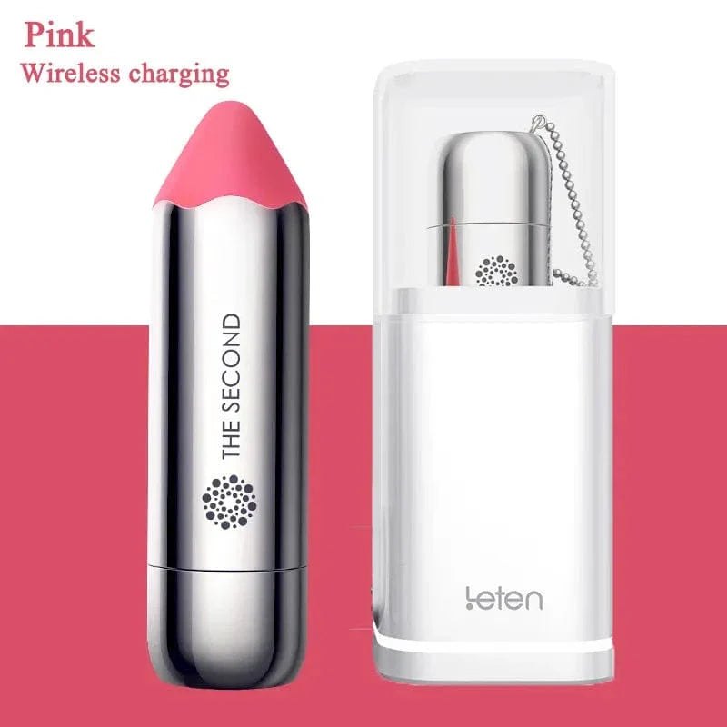 Pink silver-tone bullet vibrator with charging dock