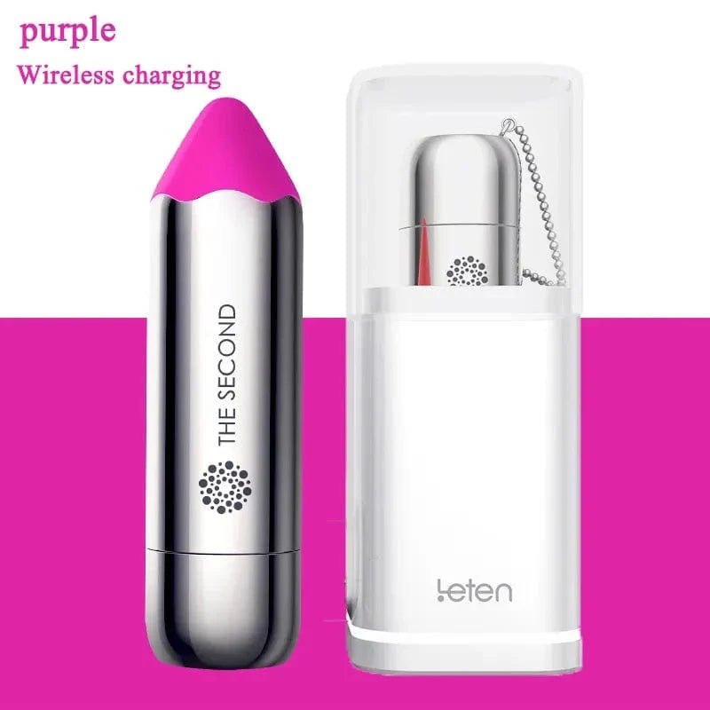 Purple silver-tone bullet vibrator with charging dock