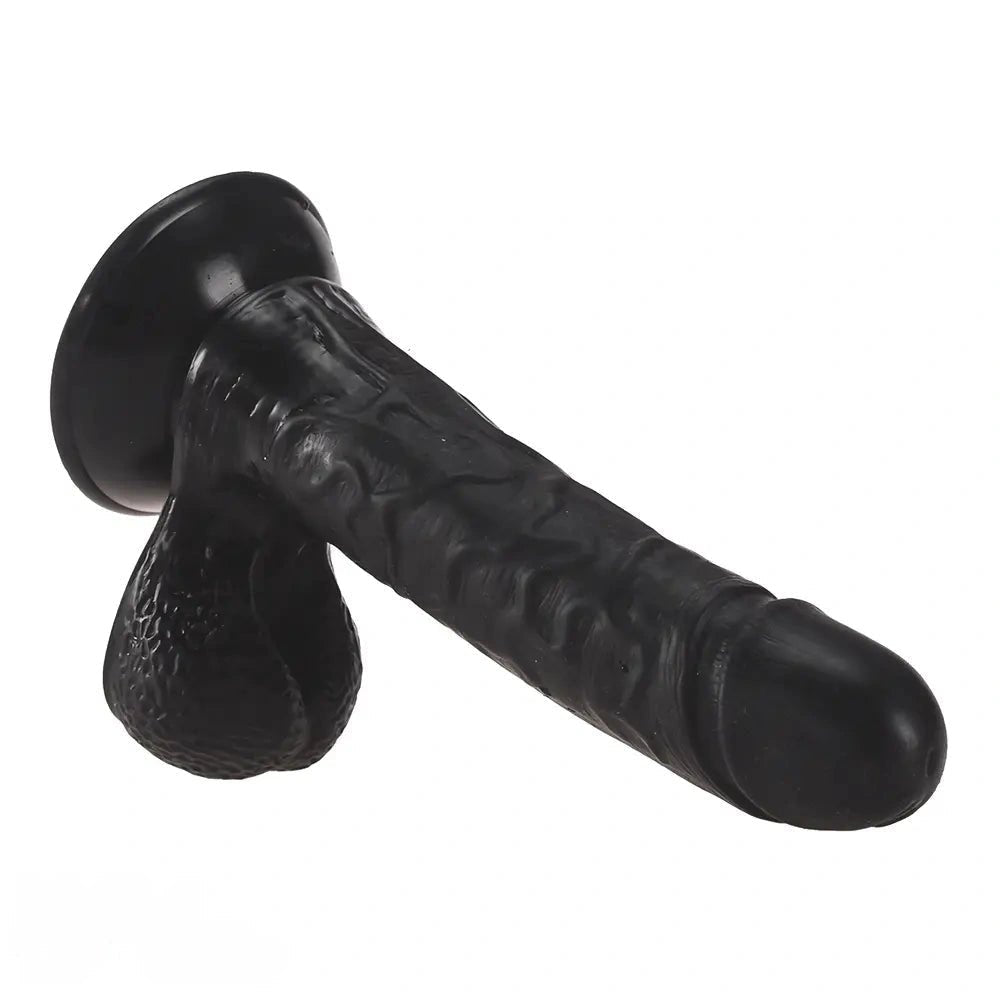 Black ribbed realistic dildo with suction cup base