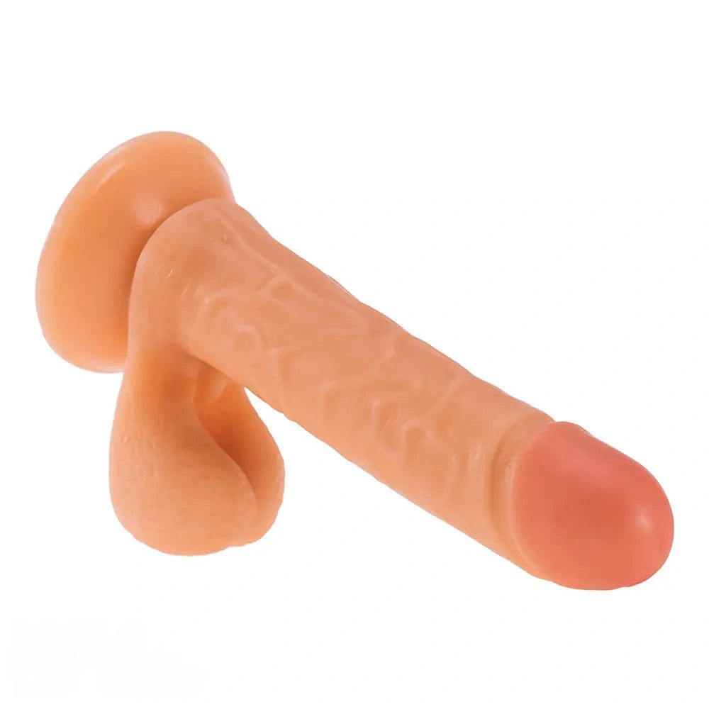 Flesh ribbed realistic dildo with suction cup base