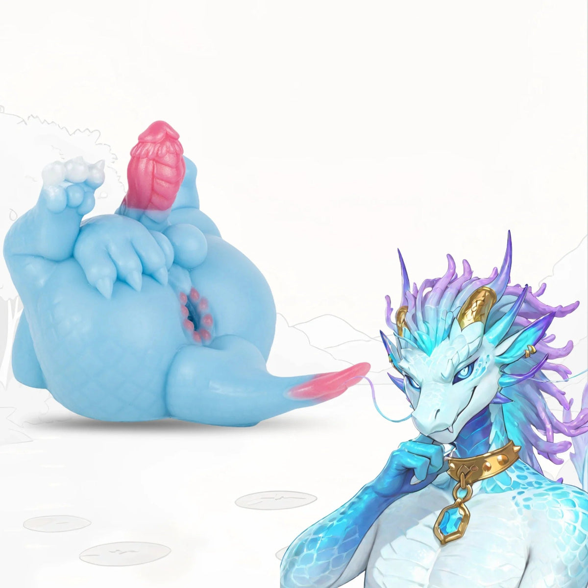 Sky blue dragon masturbator with external dragon cock, photo 1