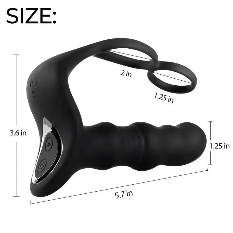 Black prostate massager with cock ring, photo 1