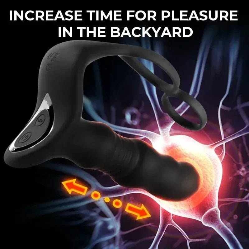 Black prostate massager with cock ring, photo 3