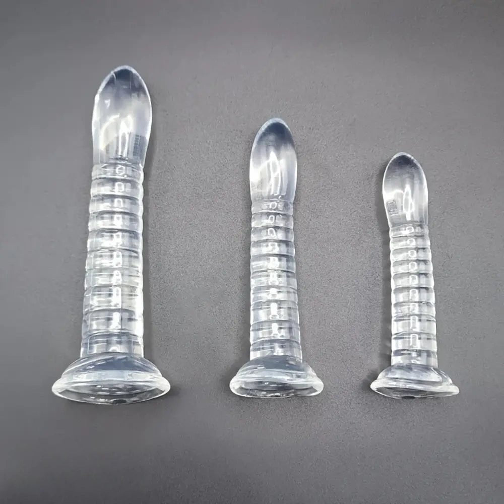 Clear slim spiral ribbed pvc dildo, photo 1