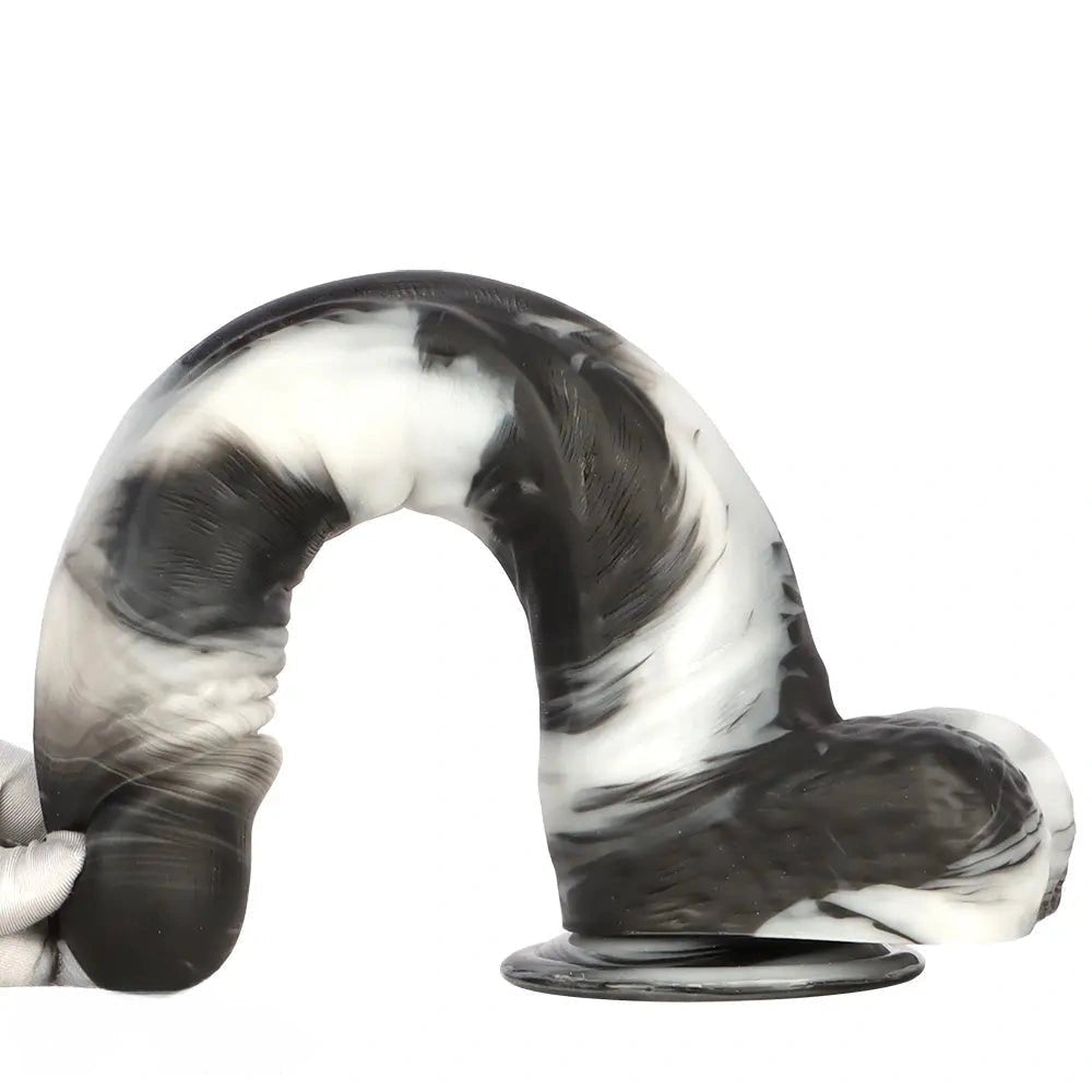 Marbled realistic dildo with balls, photo 13