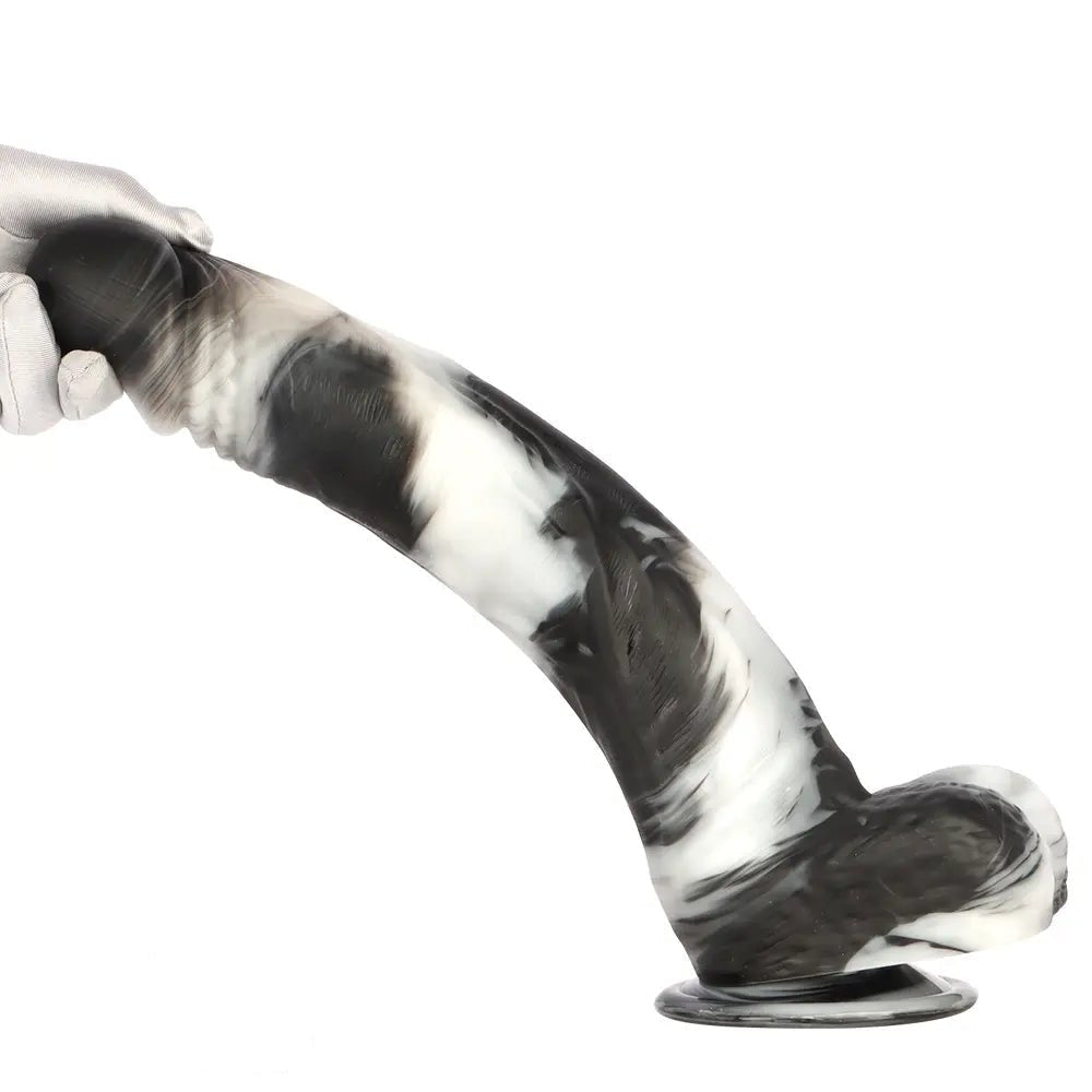 Marbled realistic dildo with balls, photo 14
