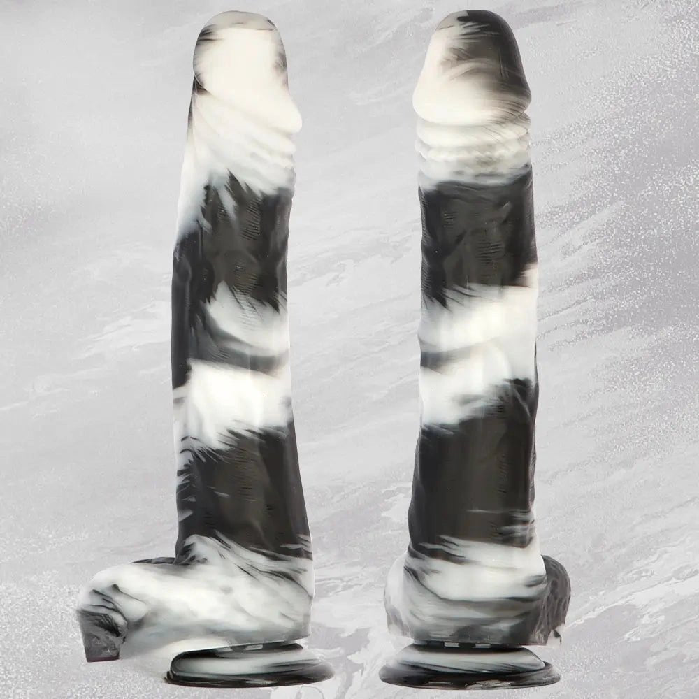 Marbled realistic dildo with balls, photo 5