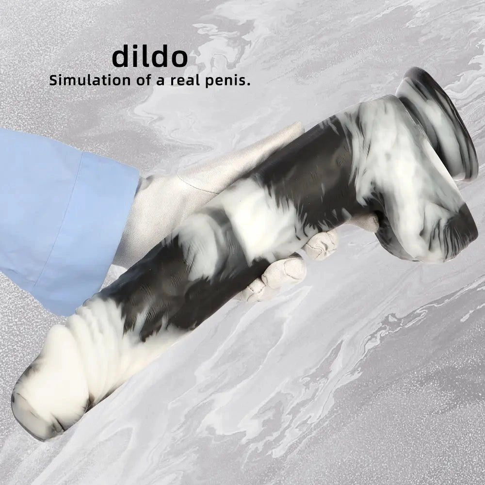 Marbled realistic dildo with balls, photo 6