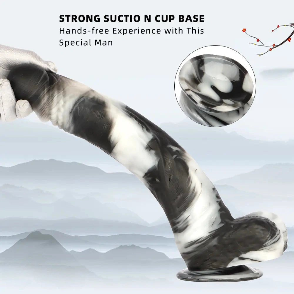 Marbled realistic dildo with balls, photo 7