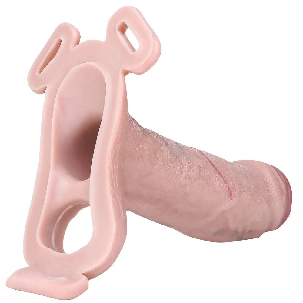 Flesh tone realistic silicone dildo with harness compatible base, photo 15