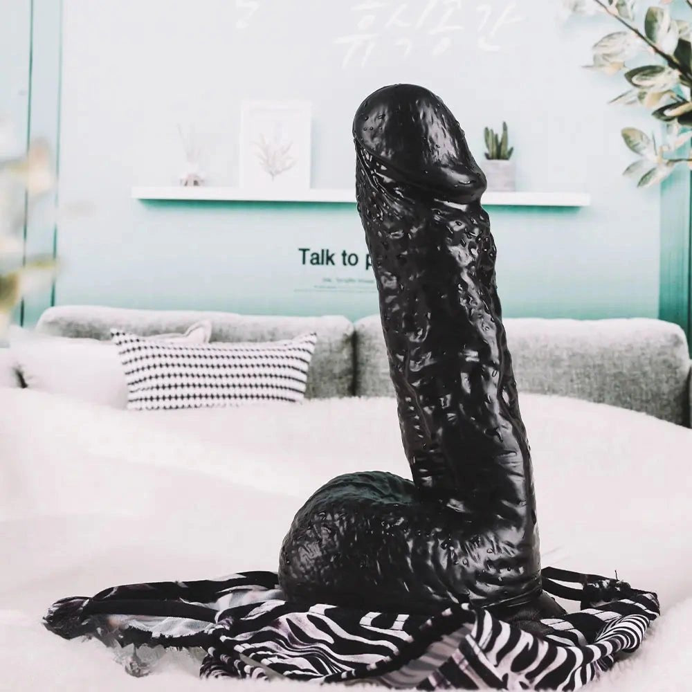 Black realistic pvc suction cup dildo in black and flesh