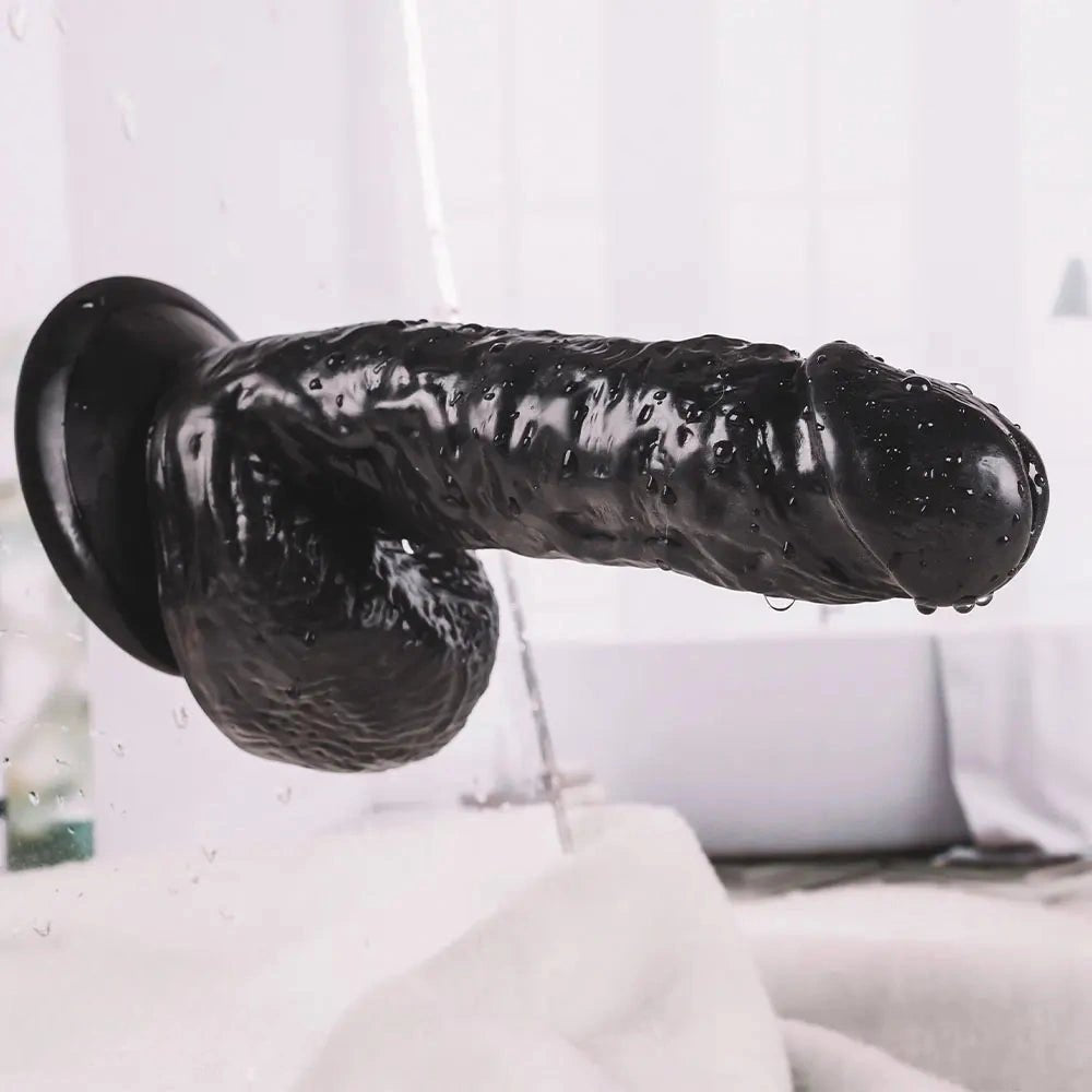 Realistic pvc suction cup dildo in black and flesh, photo 14