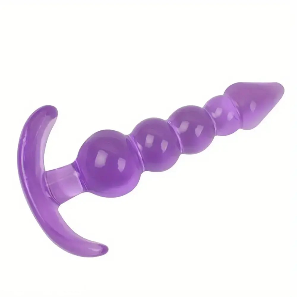Purple ribbed anal plug with flared base