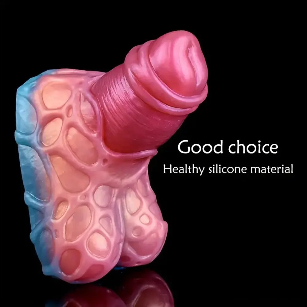 Colorful cell textured silicone fantasy dildo, photo 1
