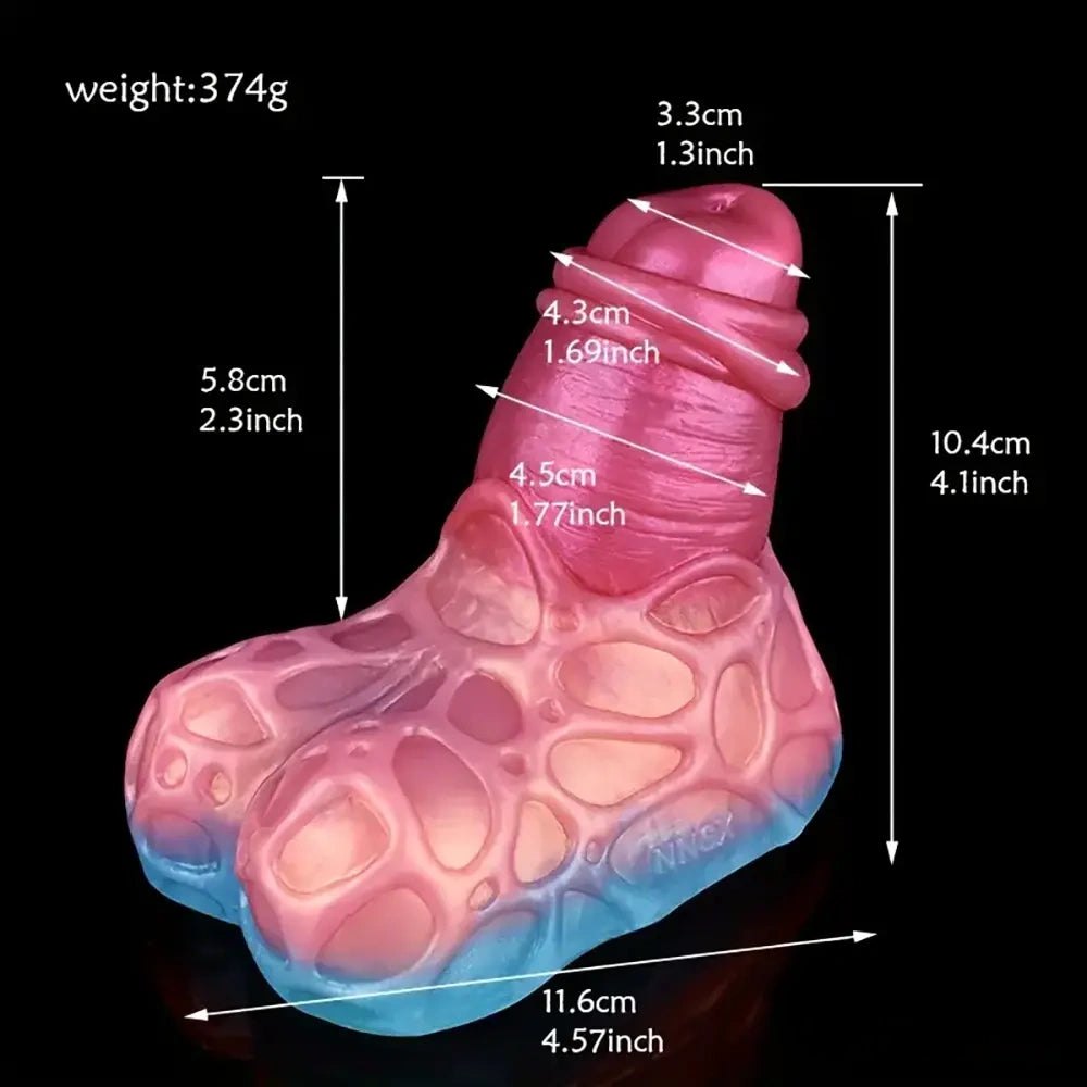 Colorful cell textured silicone fantasy dildo, photo 10