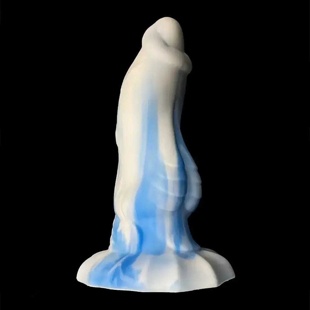 White blue marbled smooth fantasy dildo, photo 2