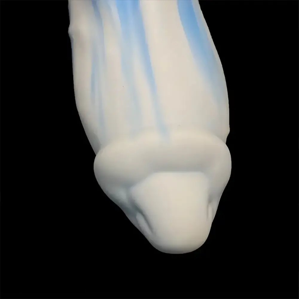 White blue marbled smooth fantasy dildo, photo 3