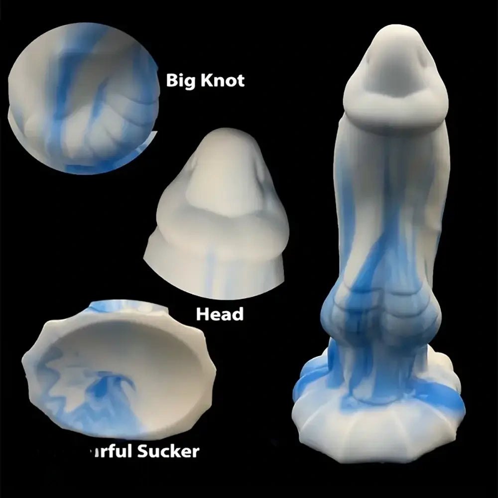 White blue marbled smooth fantasy dildo, photo 4