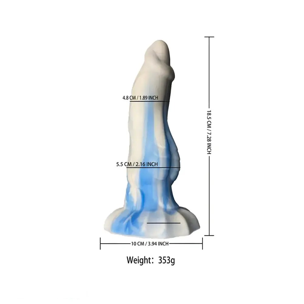 White blue marbled smooth fantasy dildo, photo 6