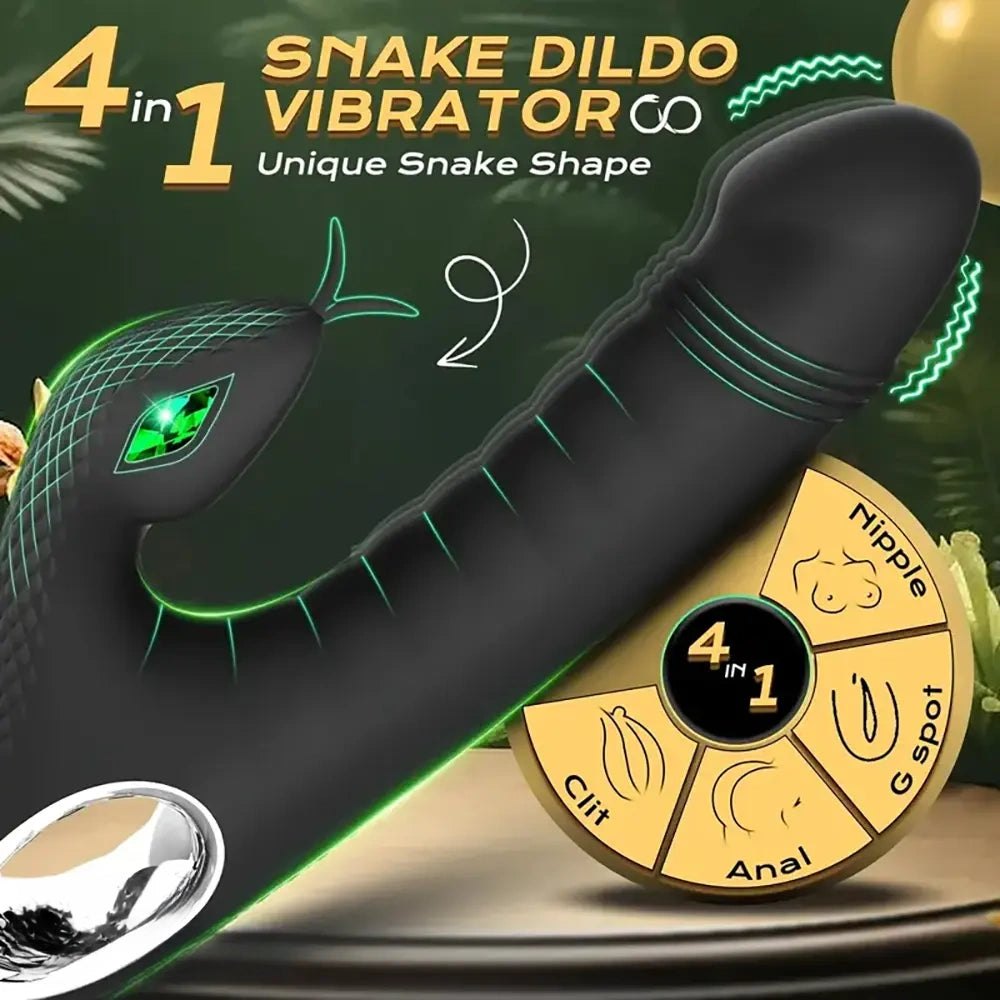 Black silicone vibrating dildo with snake arm, photo 6