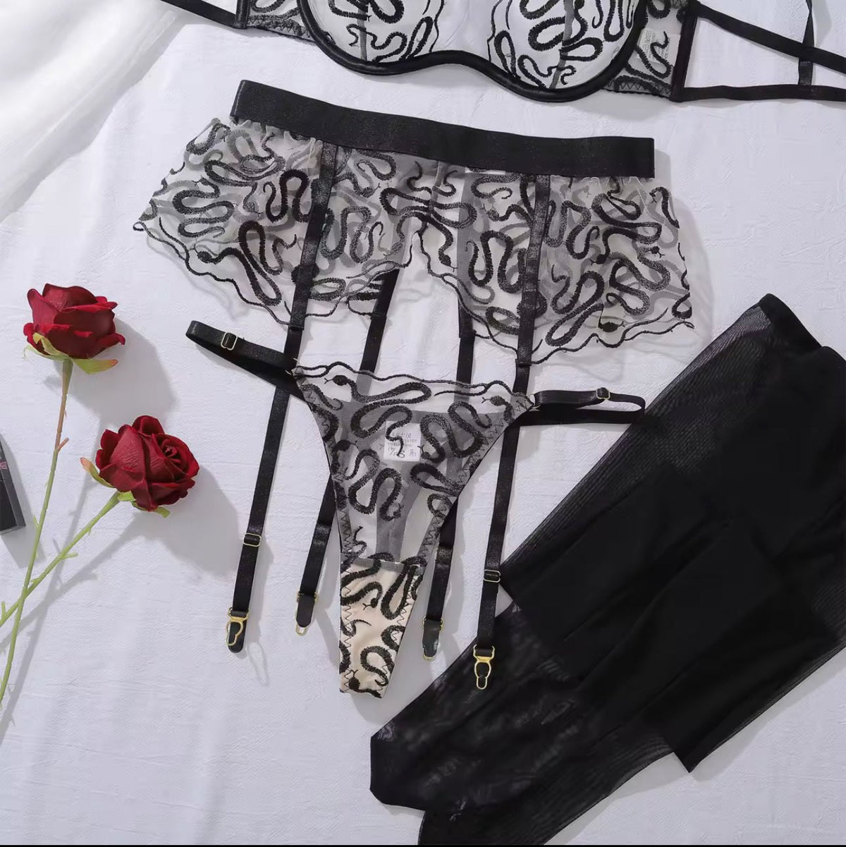 Snake print mesh garter set, photo 4